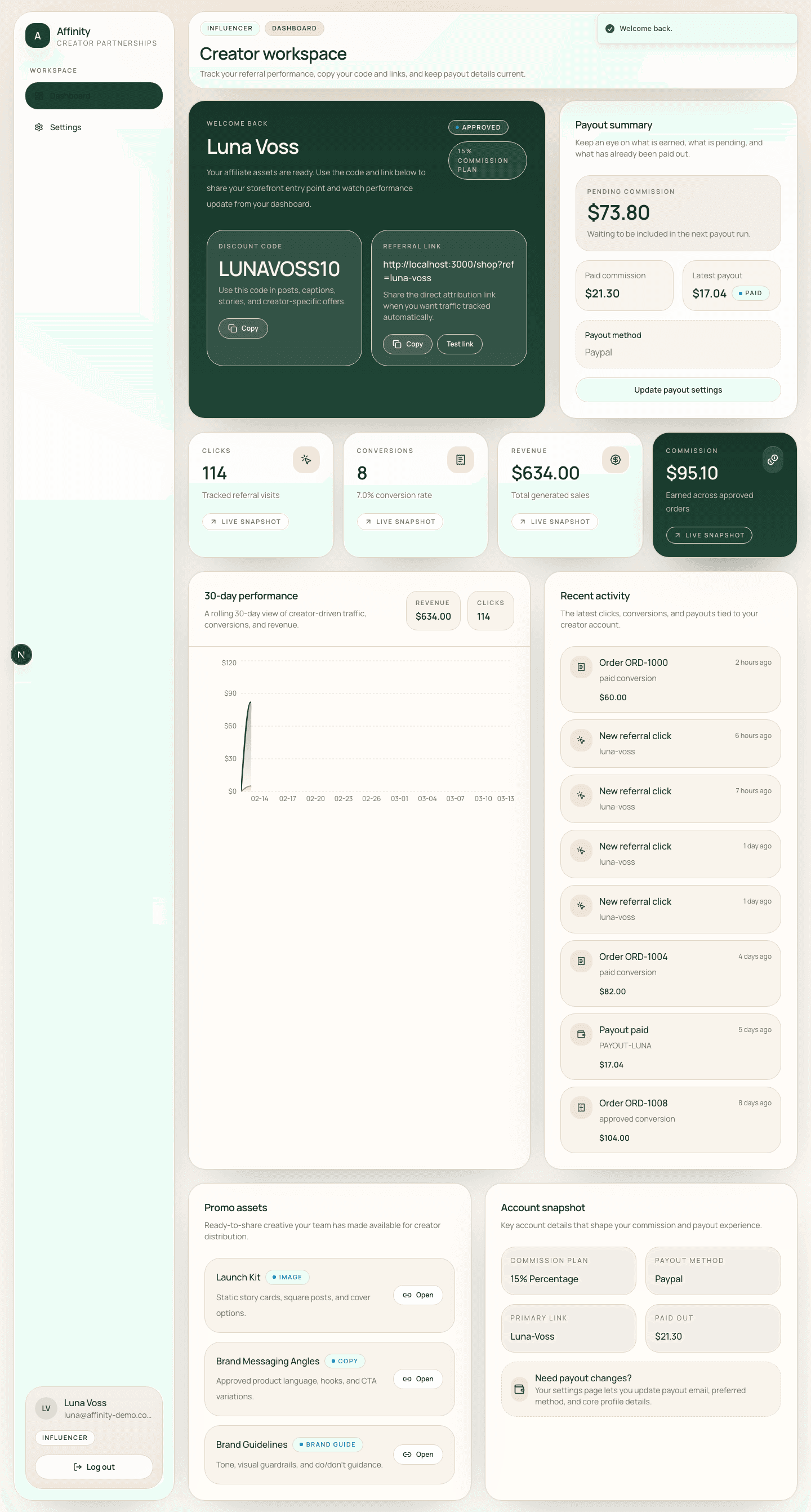 Preview del portale affiliato di Affinity